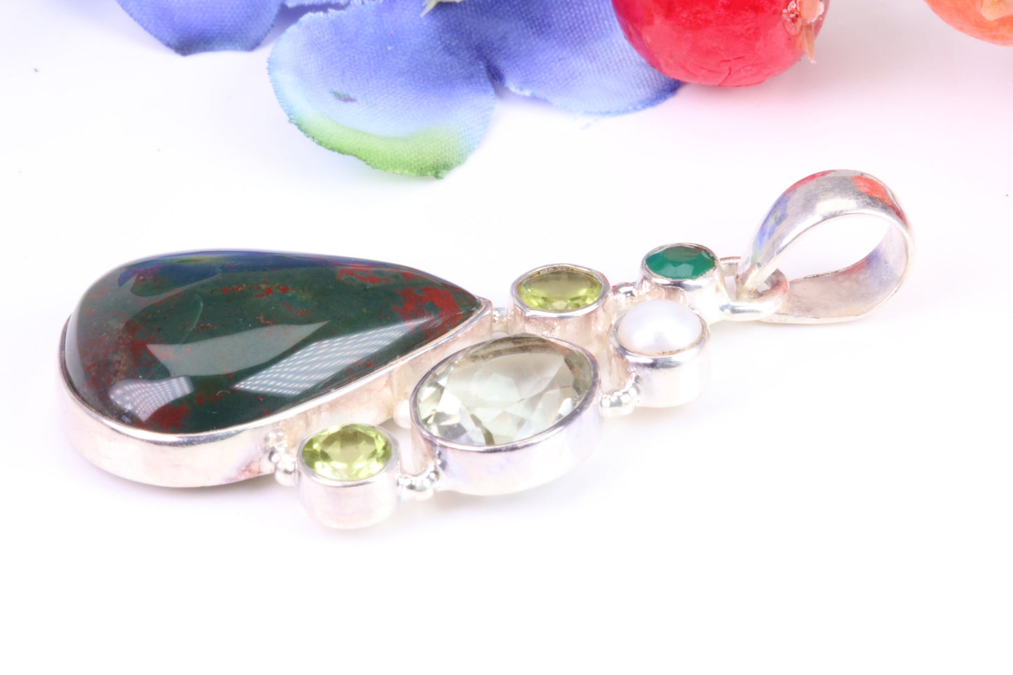 Multi Gemstones set Sterling Silver Pendant