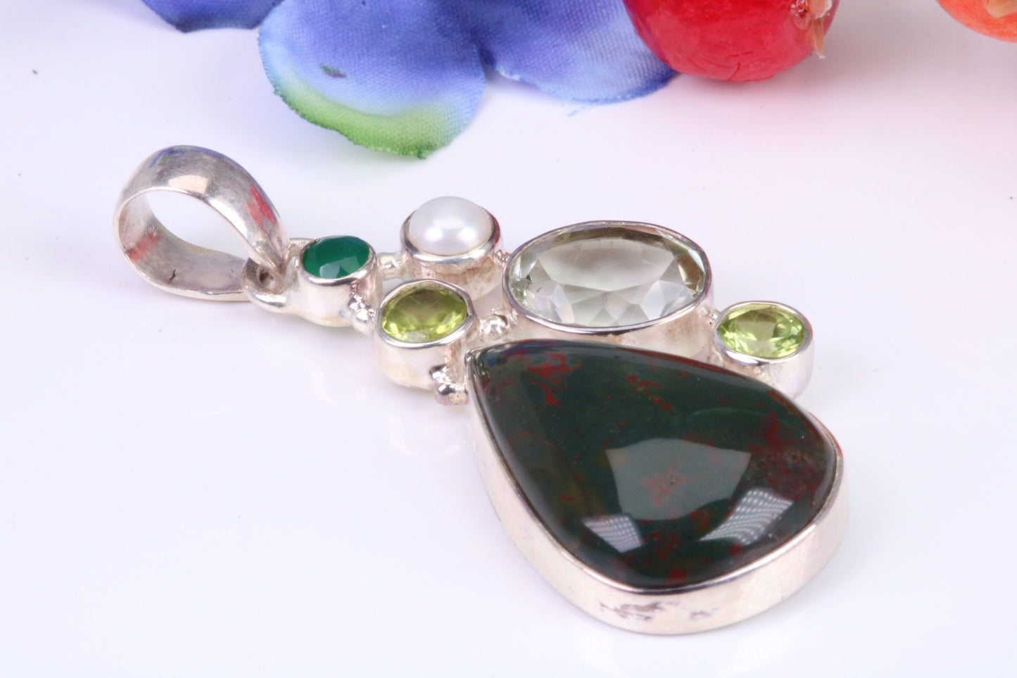 Multi Gemstones set Sterling Silver Pendant