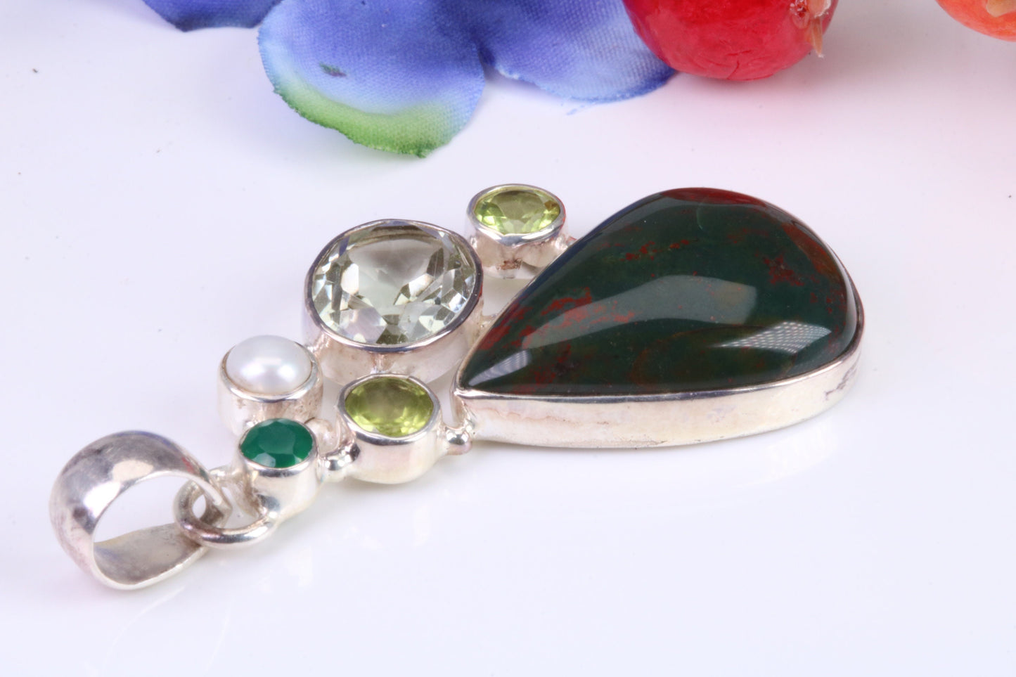 Multi Gemstones set Sterling Silver Pendant