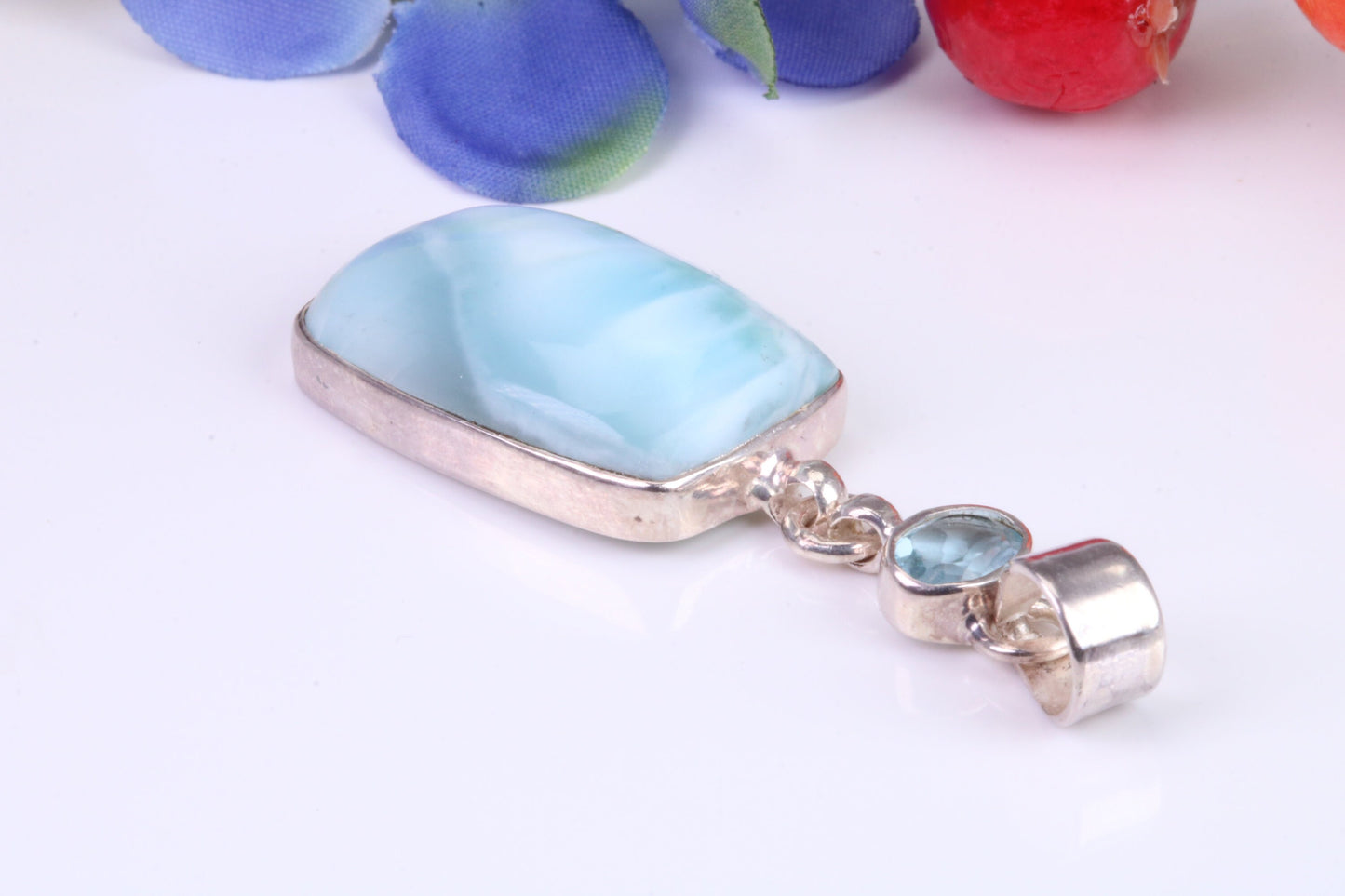 Blue Agate and Topaz Pendant in Sterling Silver