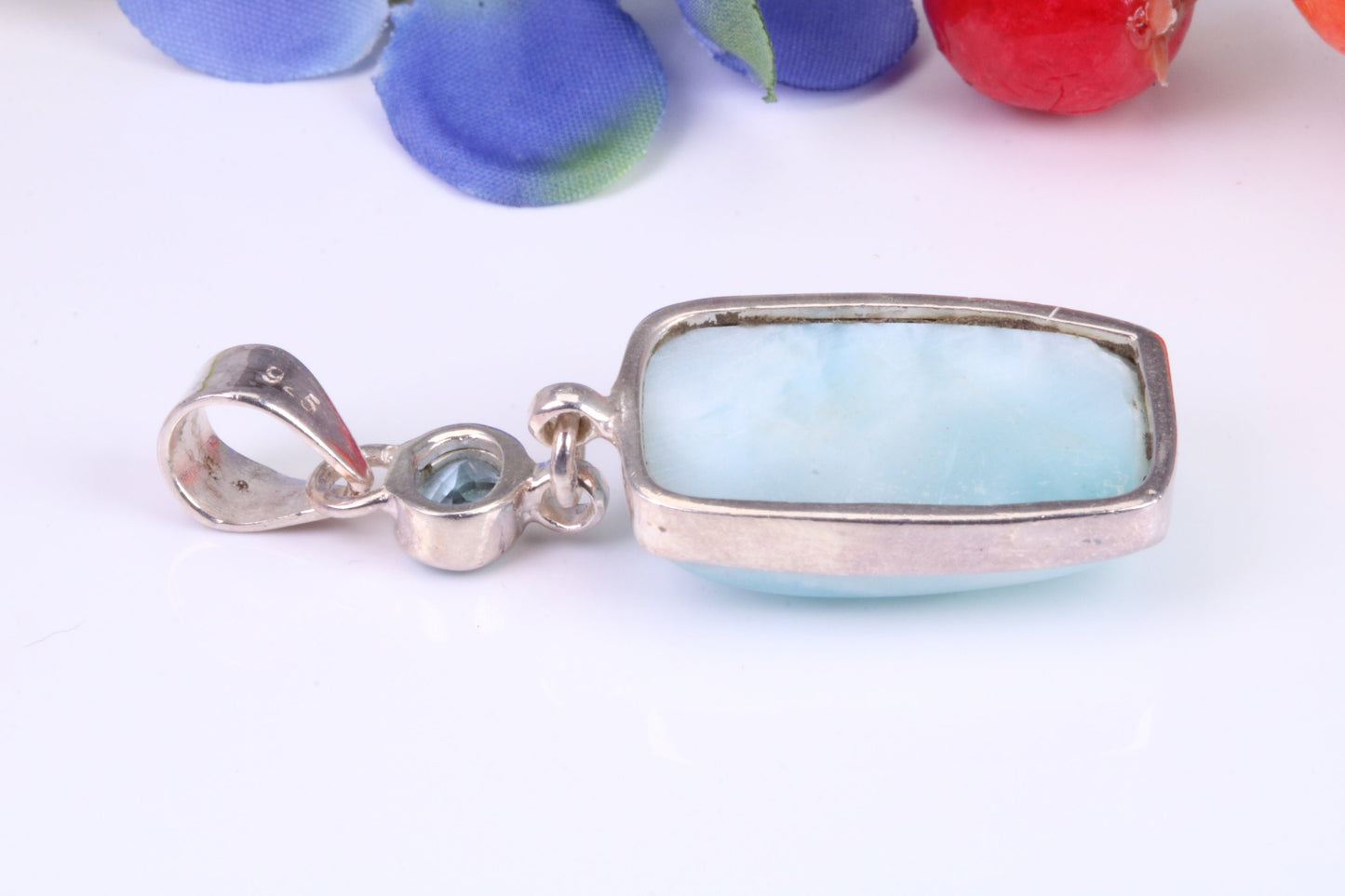 Blue Agate and Topaz Pendant in Sterling Silver