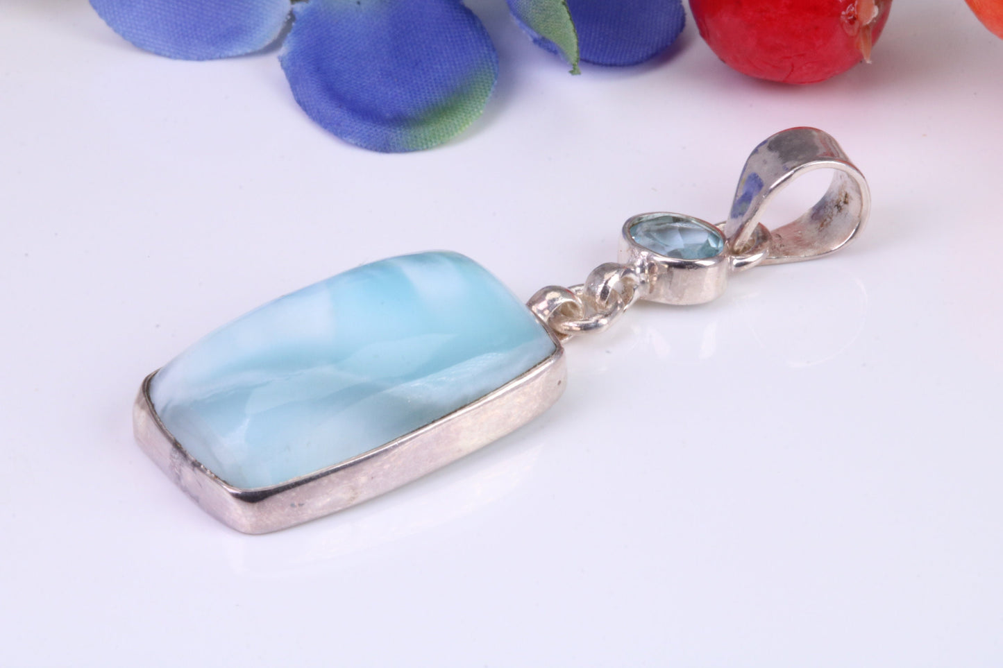 Blue Agate and Topaz Pendant in Sterling Silver