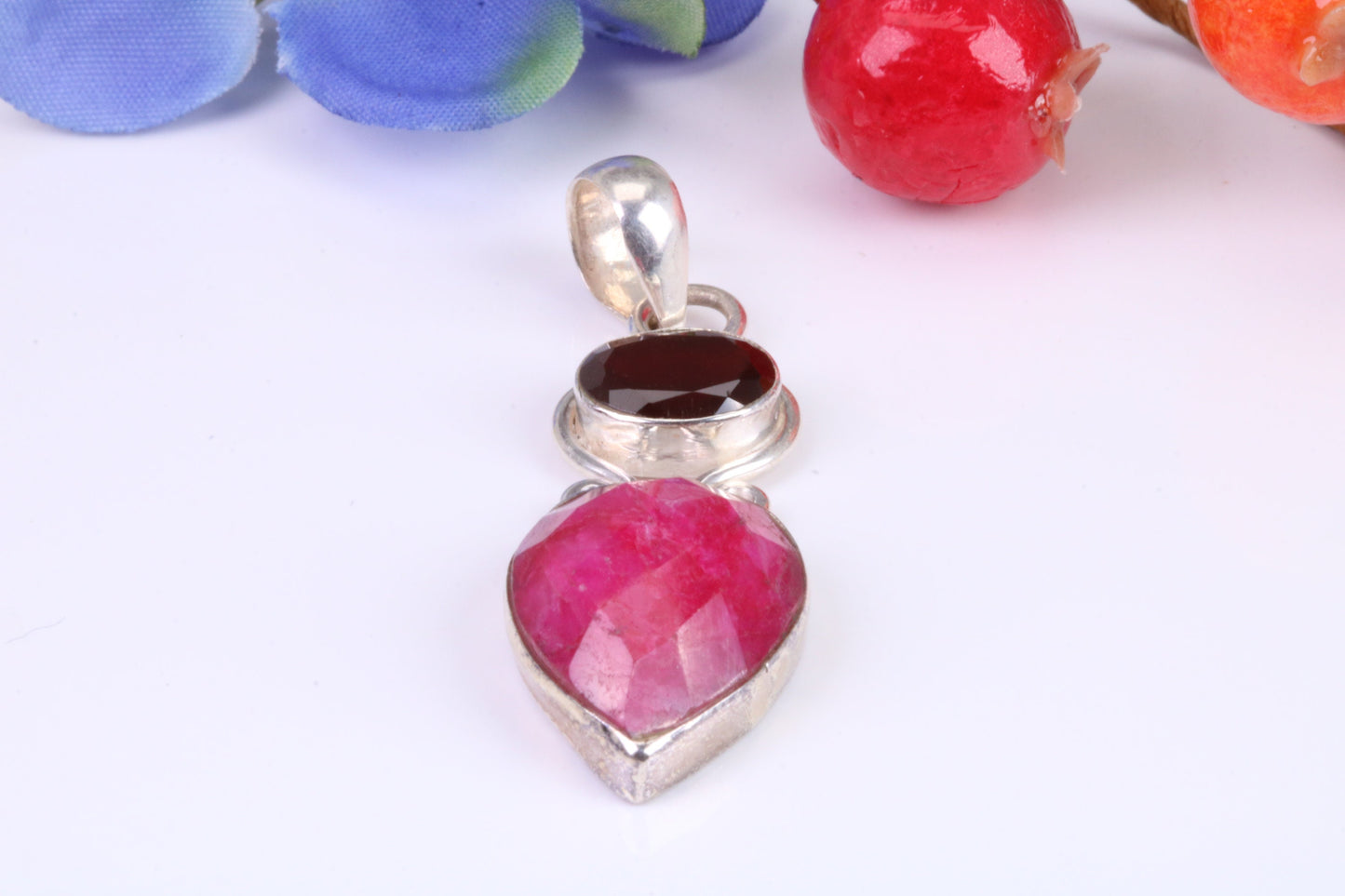 Real Ruby and Garnet Pendant set in Sterling Silver