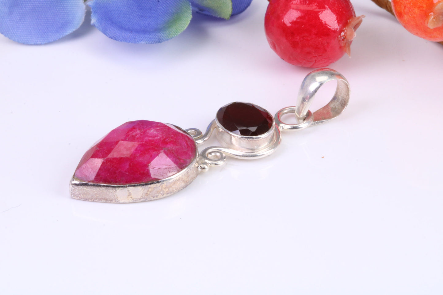 Real Ruby and Garnet Pendant set in Sterling Silver