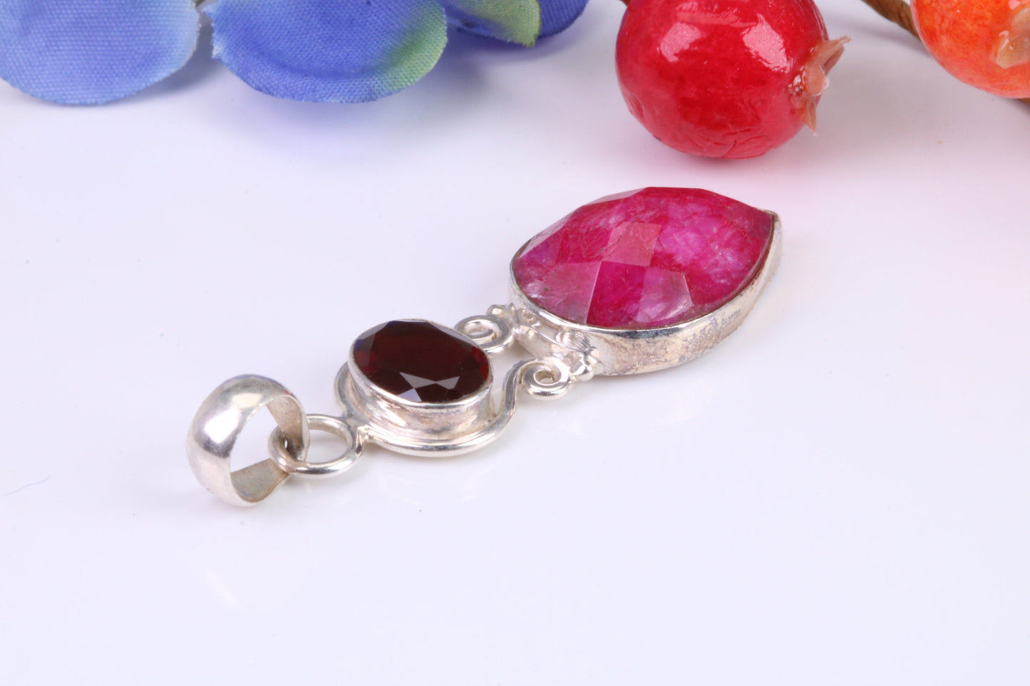 Real Ruby and Garnet Pendant set in Sterling Silver