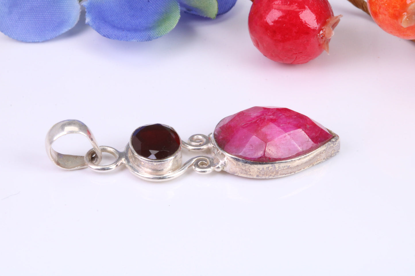 Real Ruby and Garnet Pendant set in Sterling Silver