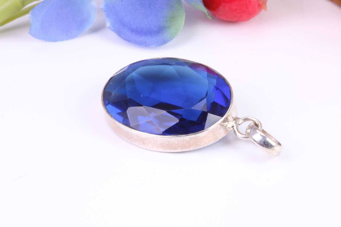 Very Large Sapphire Blue C Z Pendant in Sterling Silver