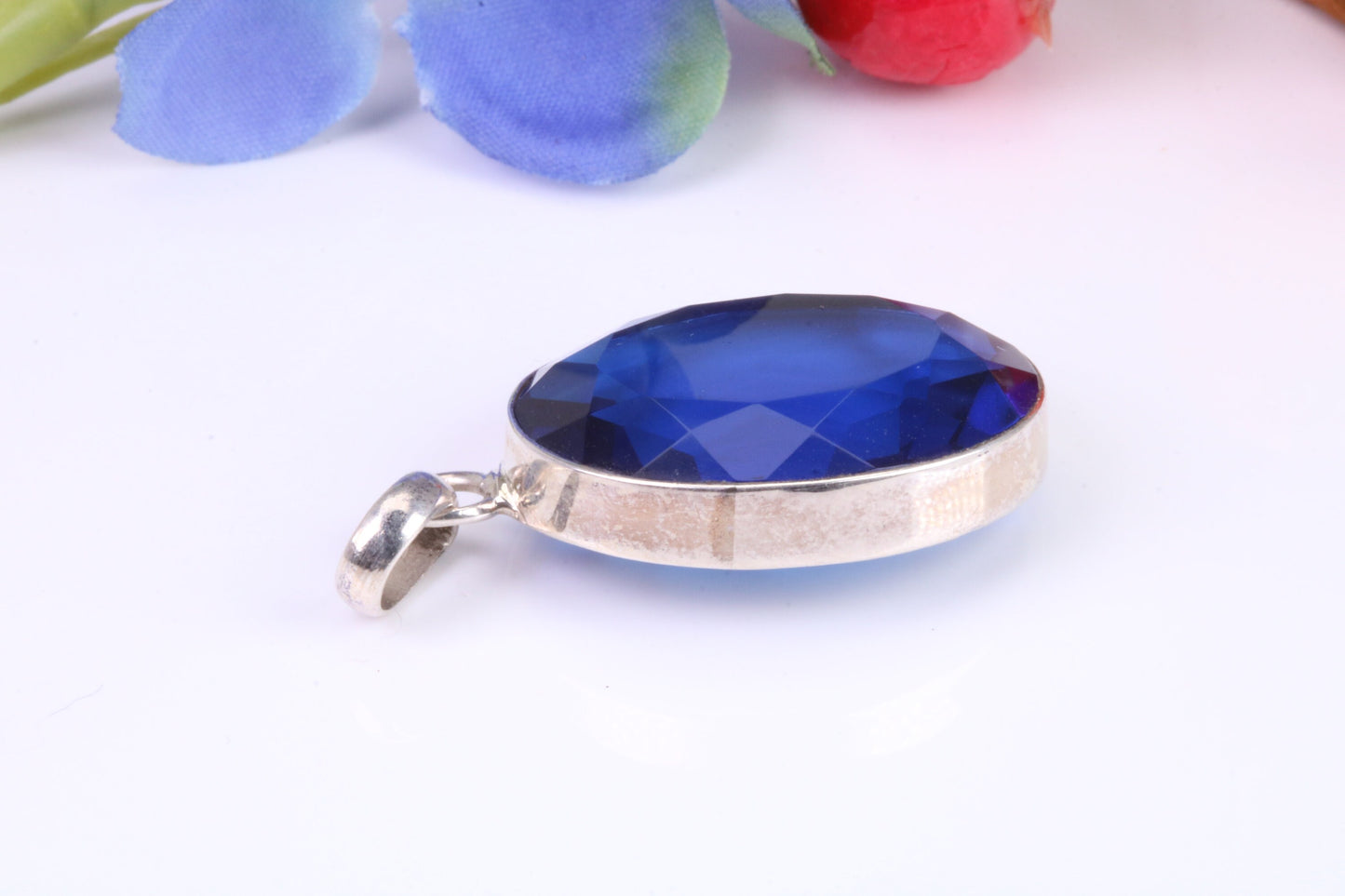 Very Large Sapphire Blue C Z Pendant in Sterling Silver
