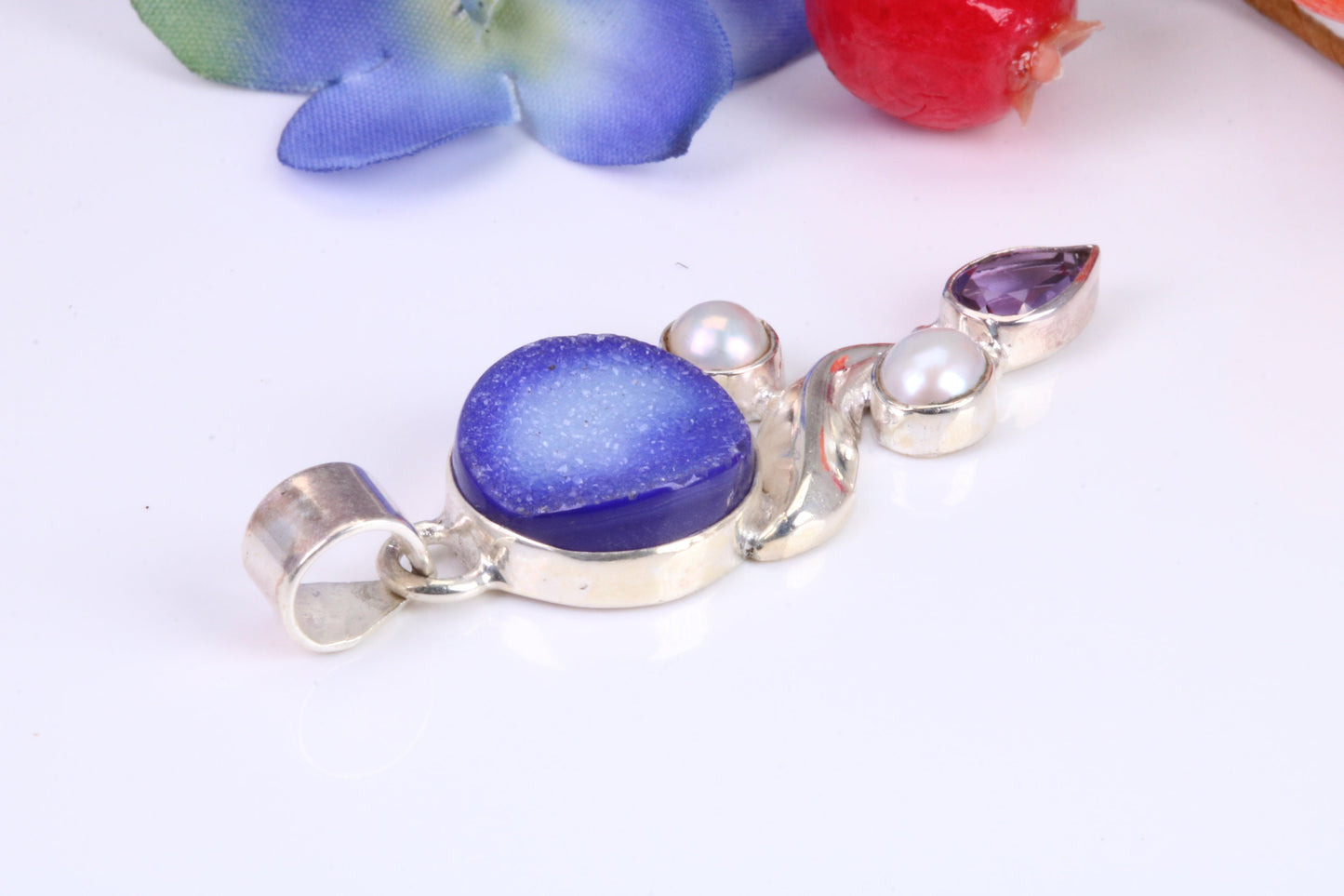 Very Large Multi Gemstones Pendant in Sterling Silver