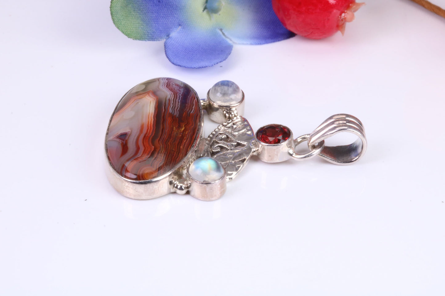 Large Multi Gemstones Necklace in Sterling Silver