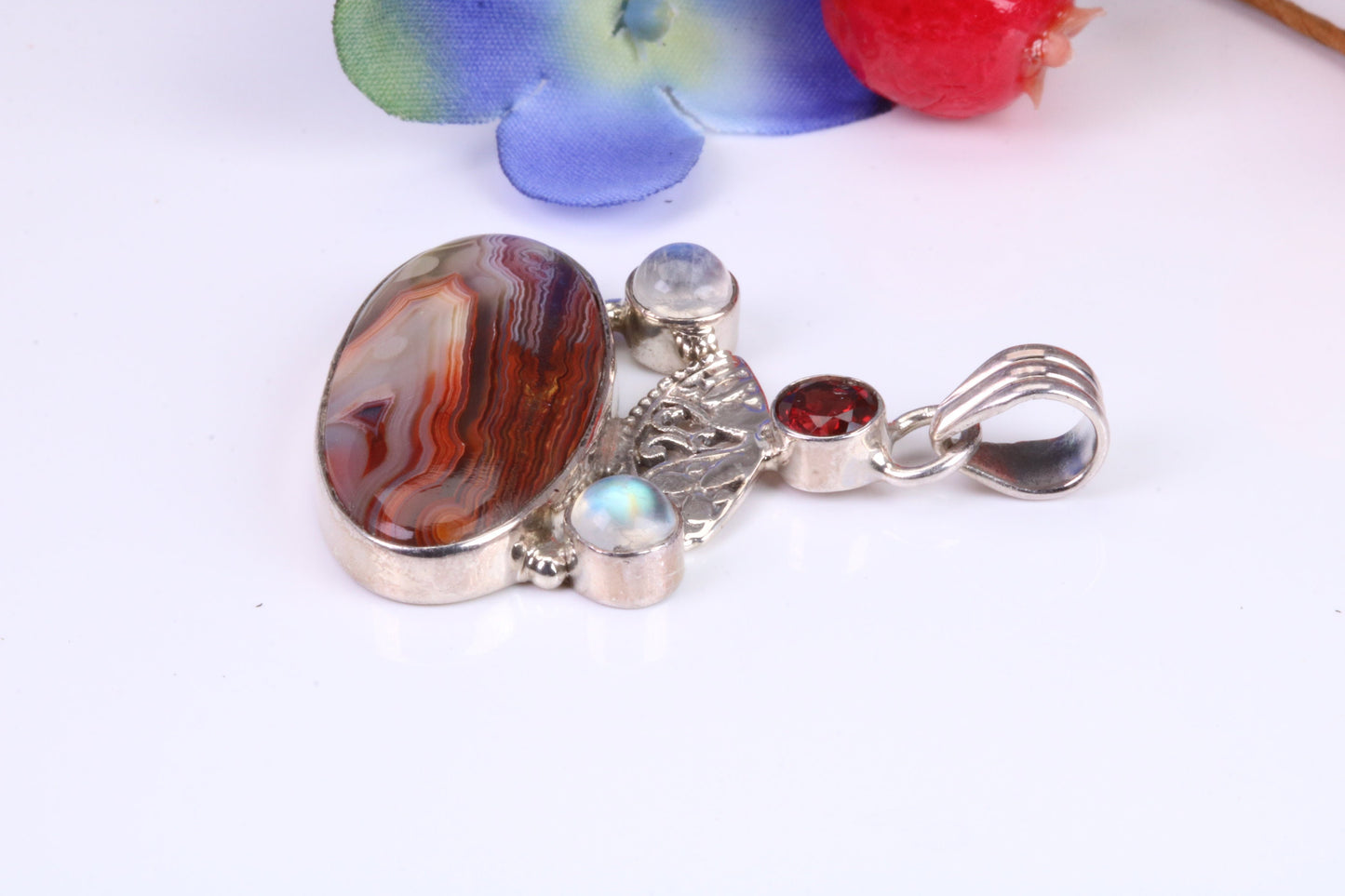 Large Multi Gemstones Pendant in Sterling Silver