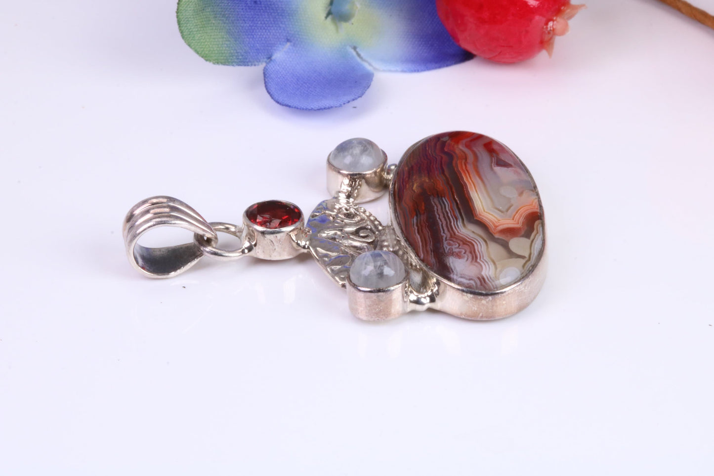 Large Multi Gemstones Necklace in Sterling Silver