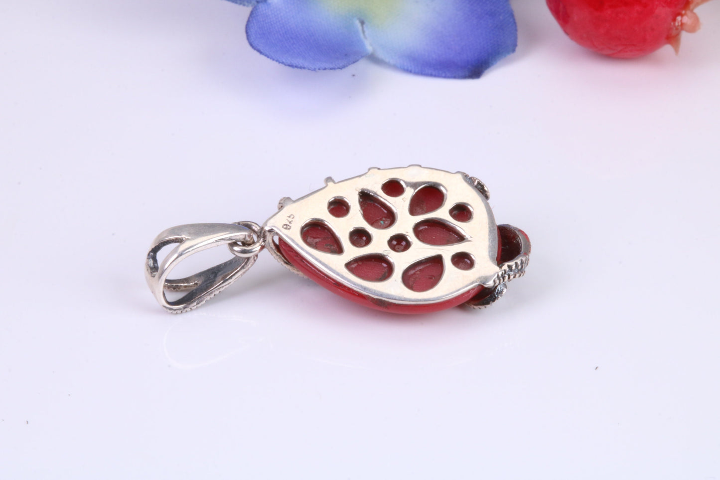 Red Agate and Marcasite set Pendant in Sterling Silver