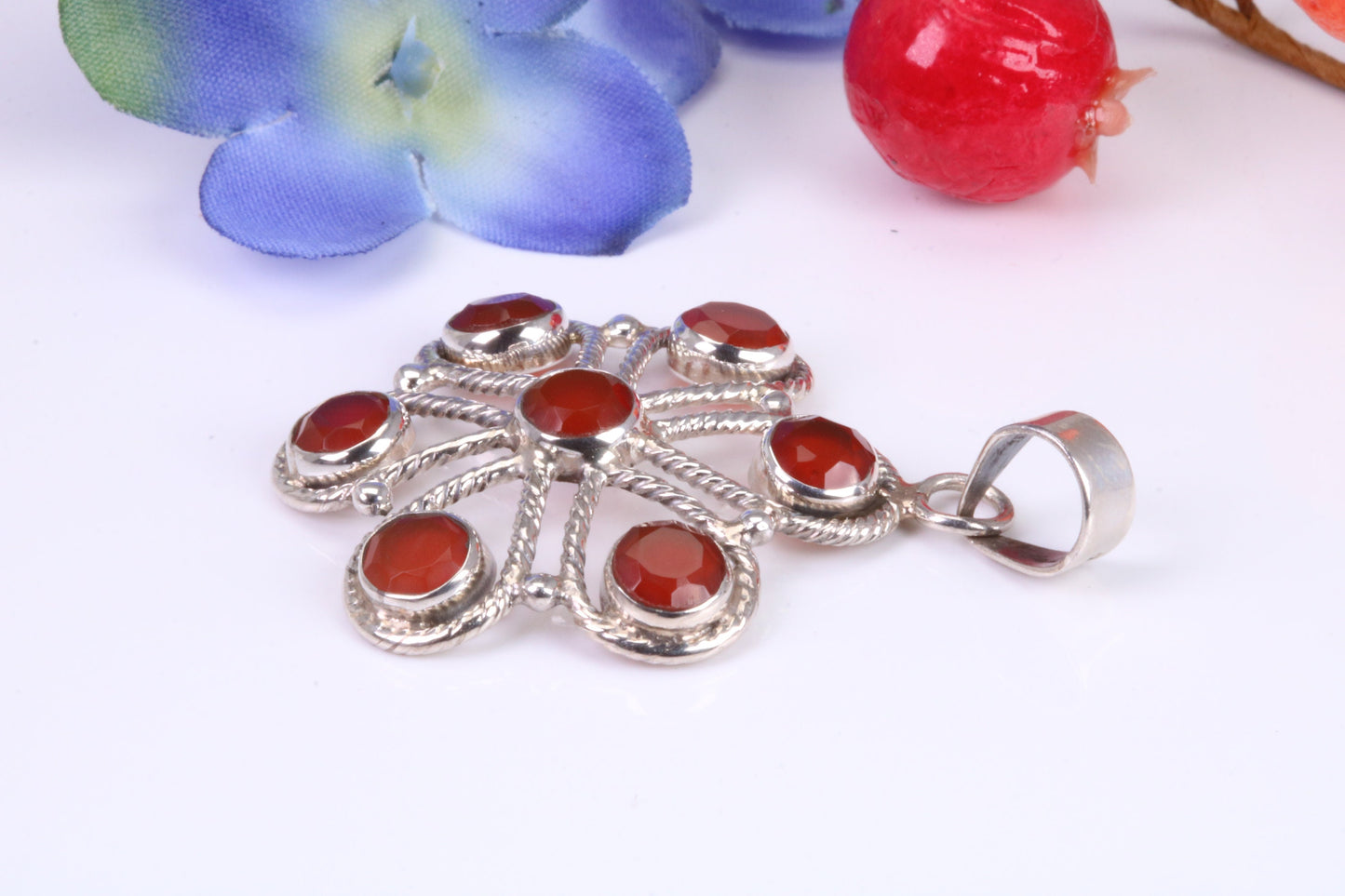 Real Ruby set Chakra Pendant set in Sterling Silver