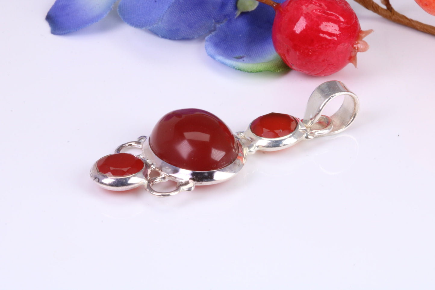 Dressy Sterling Silver Red Agate and C Z set Pendant