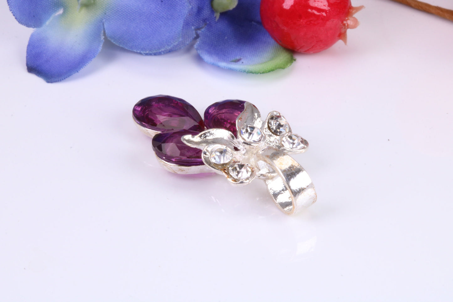 Real Amethyst and C Z set Dressy Sterling Silver Pendant