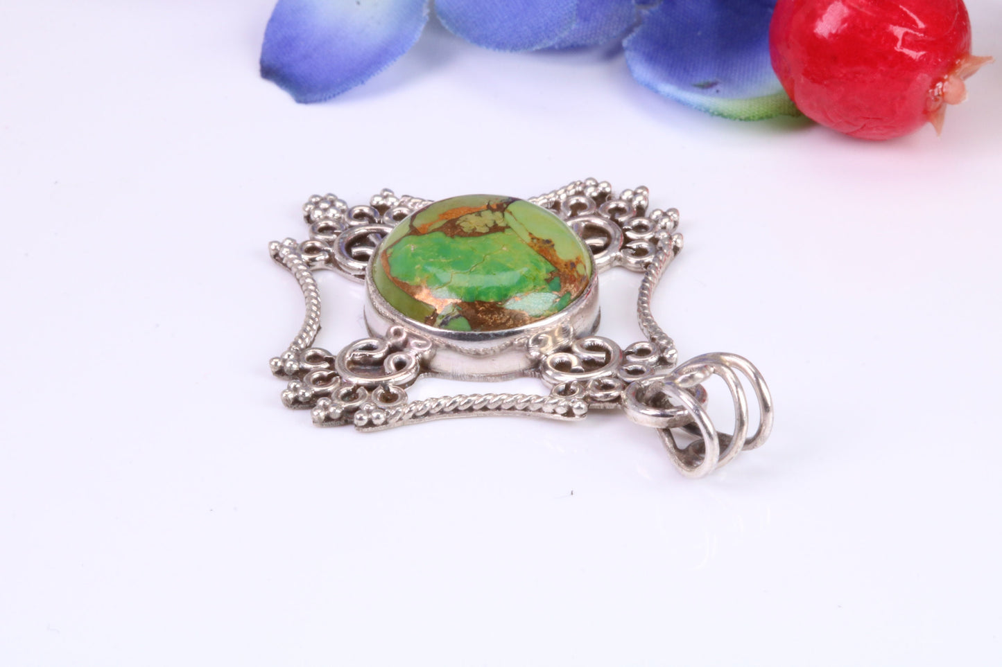 Very Large Green Agate Pendant set in Sterling Silver