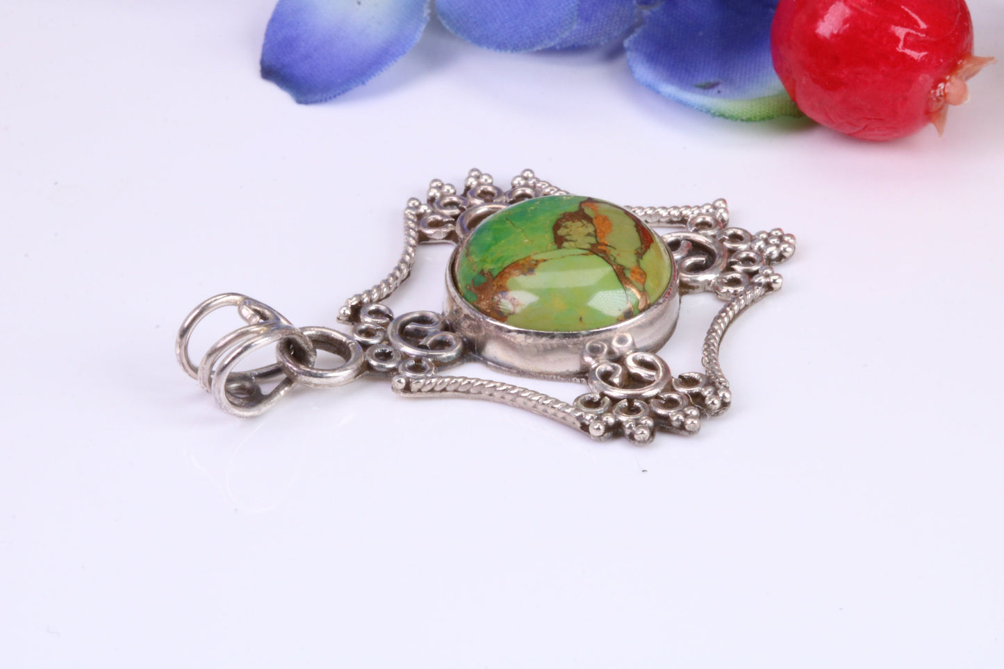 Very Large Green Agate Pendant set in Sterling Silver
