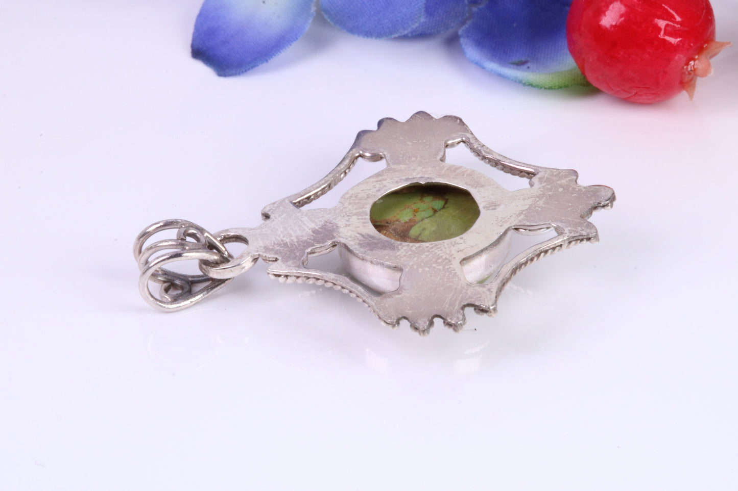 Very Large Green Agate Pendant set in Sterling Silver