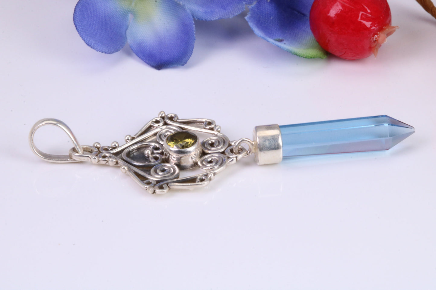 Blue Topaz and Amethyst set Sterling Silver Pendant