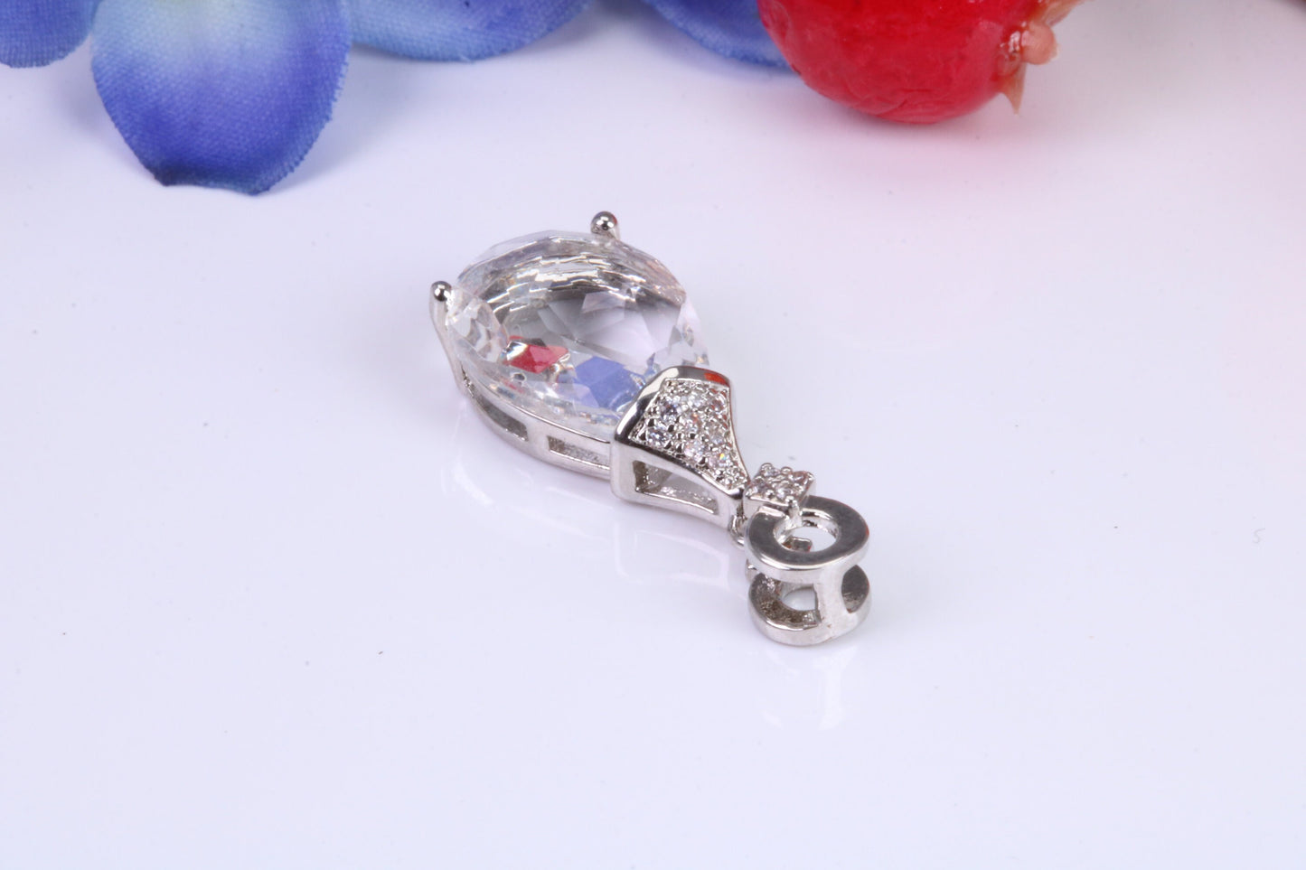Natural White Topaz and C Z set Sterling Silver Pendant