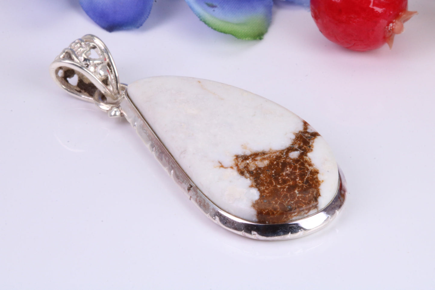 Large White Wild Horse Magnesite Pendant set in Sterling Silver