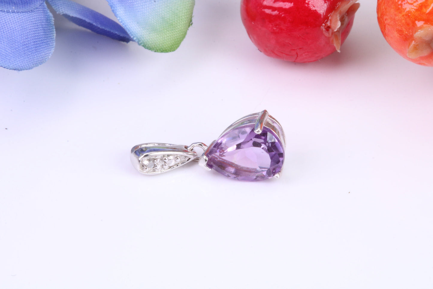 Real Amethyst and C Z set Pendant in Sterling Silver