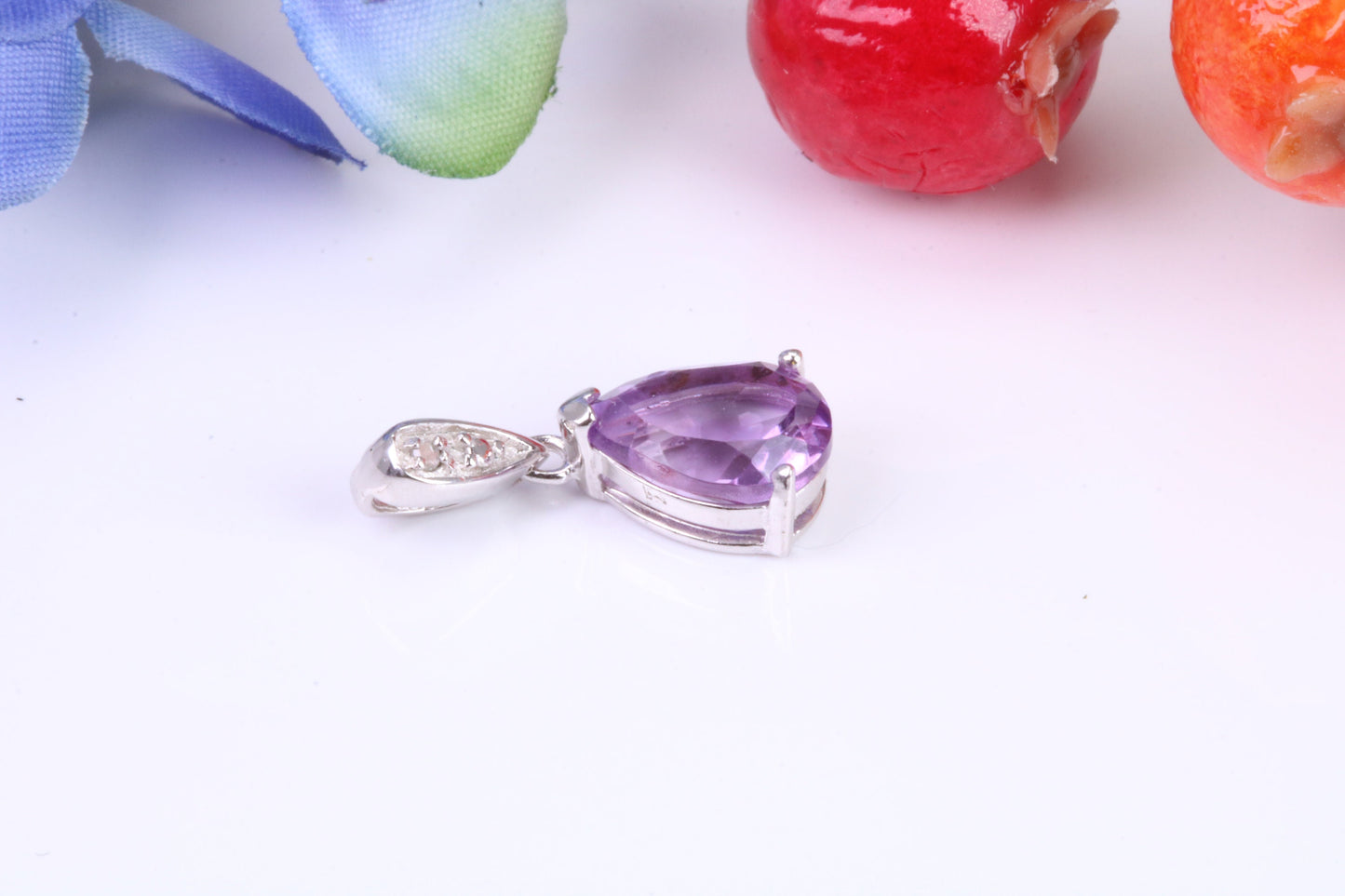 Real Amethyst and C Z set Pendant in Sterling Silver