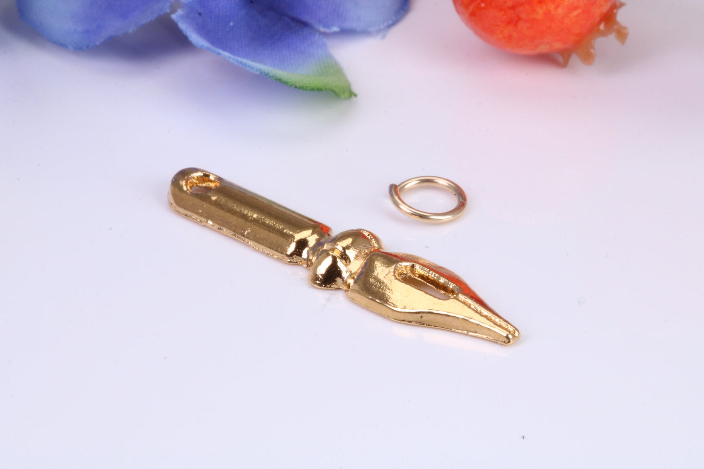 Fountain Pen Nib Charm, Traditional Charm, Made from Solid Cast Yellow Gold, British Hallmarked