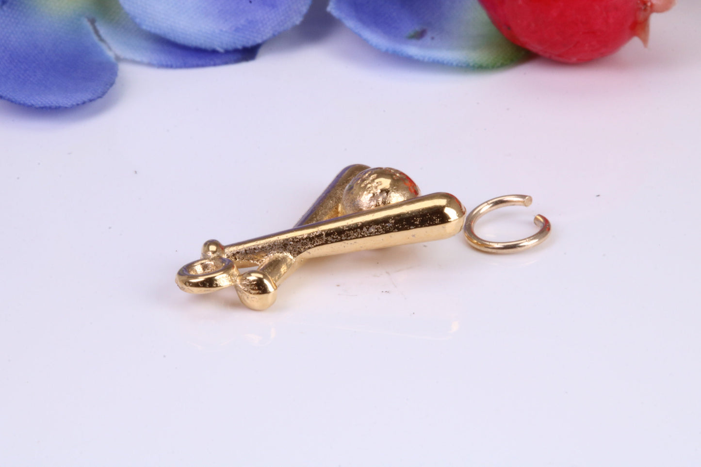 Baseball Set Charm, Traditional Charm, Made from Solid Cast Yellow Gold, British Hallmarked