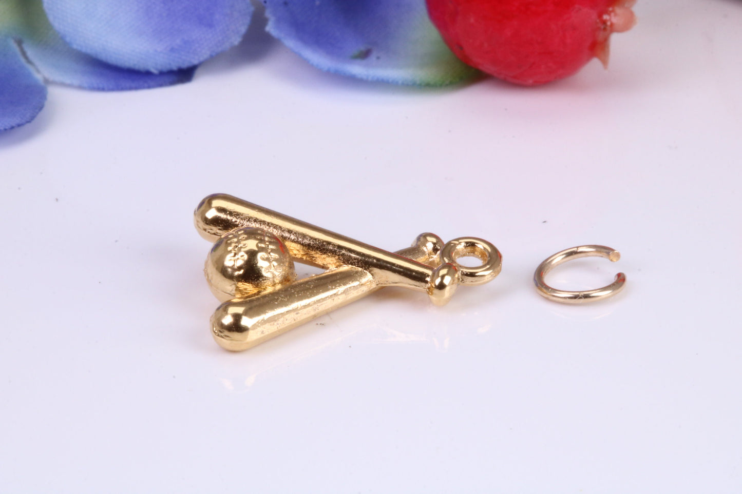 Baseball Set Charm, Traditional Charm, Made from Solid Cast Yellow Gold, British Hallmarked