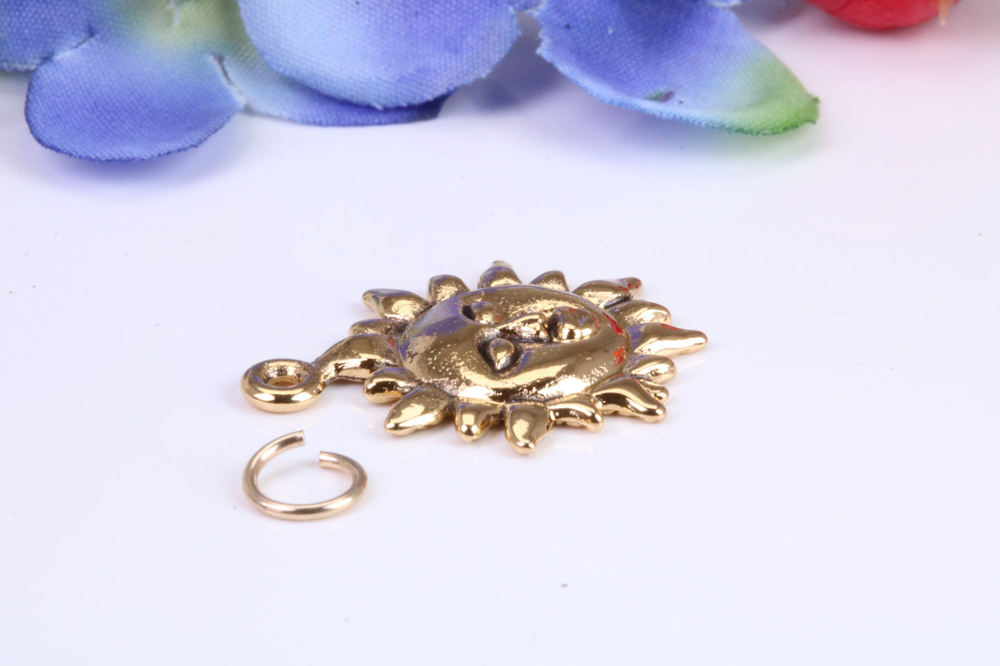 Sun Charm, Traditional Charm, Made from Solid Cast Yellow Gold, British Hallmarked