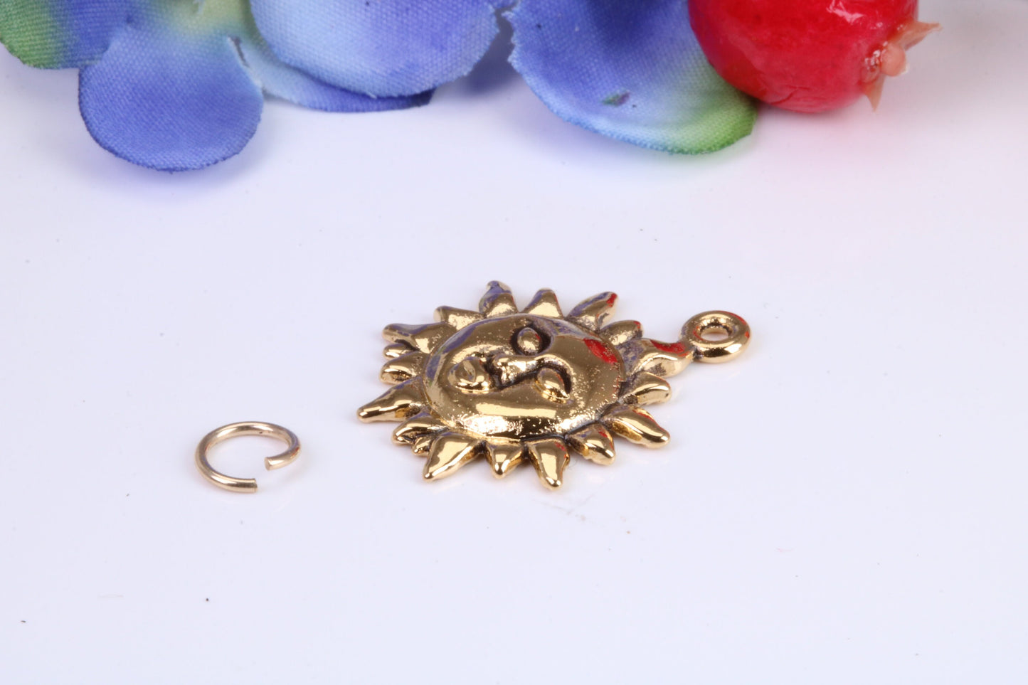 Sun Charm, Traditional Charm, Made from Solid Cast Yellow Gold, British Hallmarked