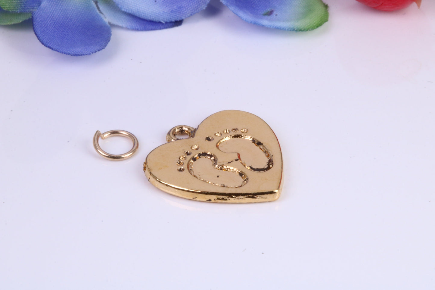 Foot Prints Charm, Traditional Charm, Made from Solid Cast Yellow Gold, British Hallmarked