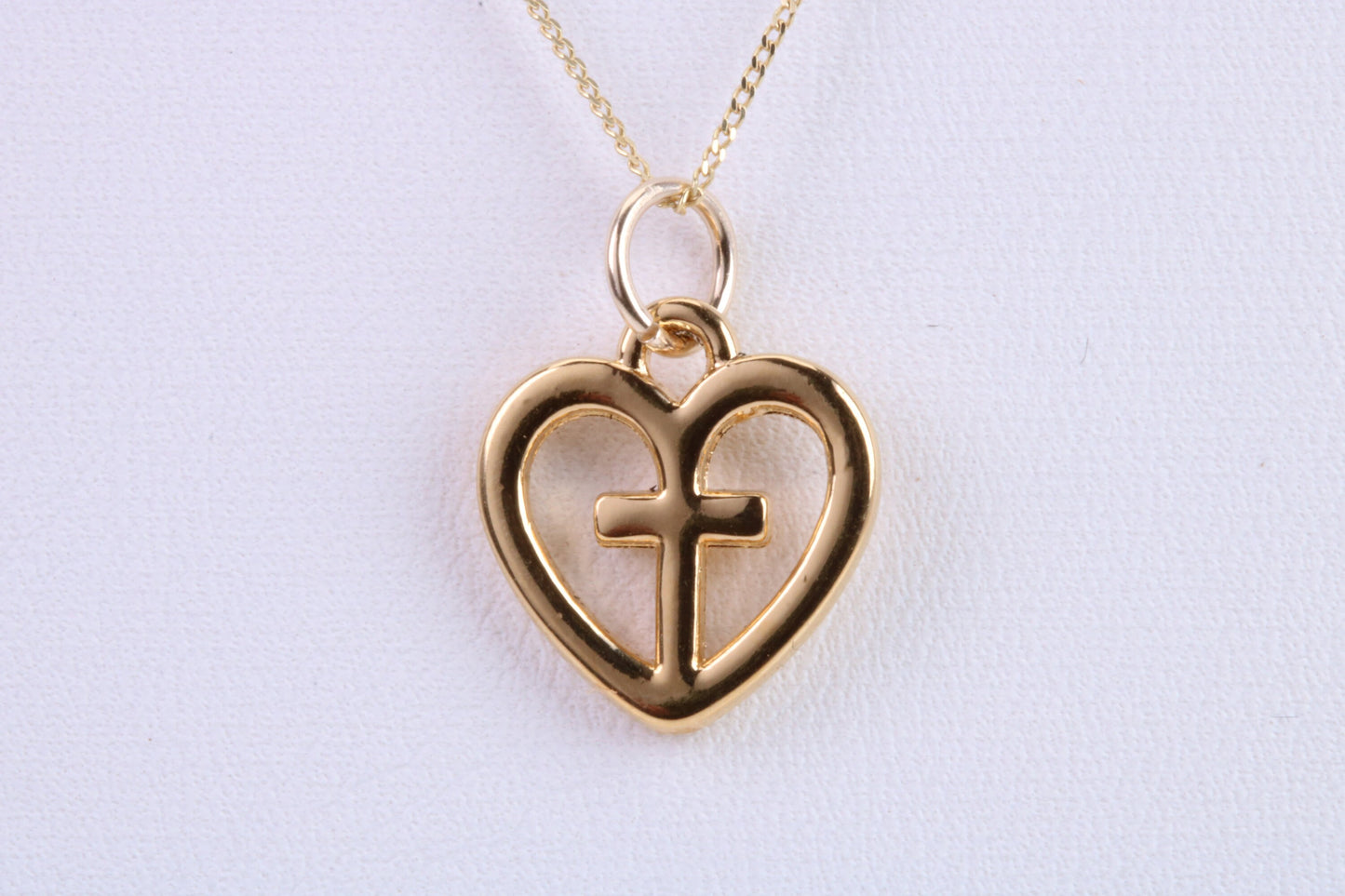 Cross In Heart Necklace, Made from Solid Cast Yellow Gold, British Hallmarked