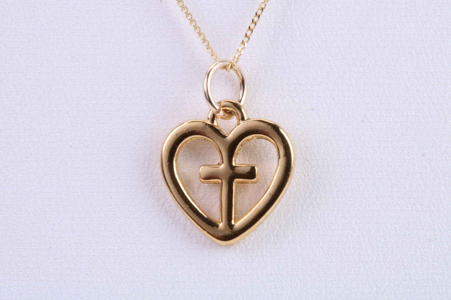 Cross In Heart Necklace, Made from Solid Cast Yellow Gold, British Hallmarked
