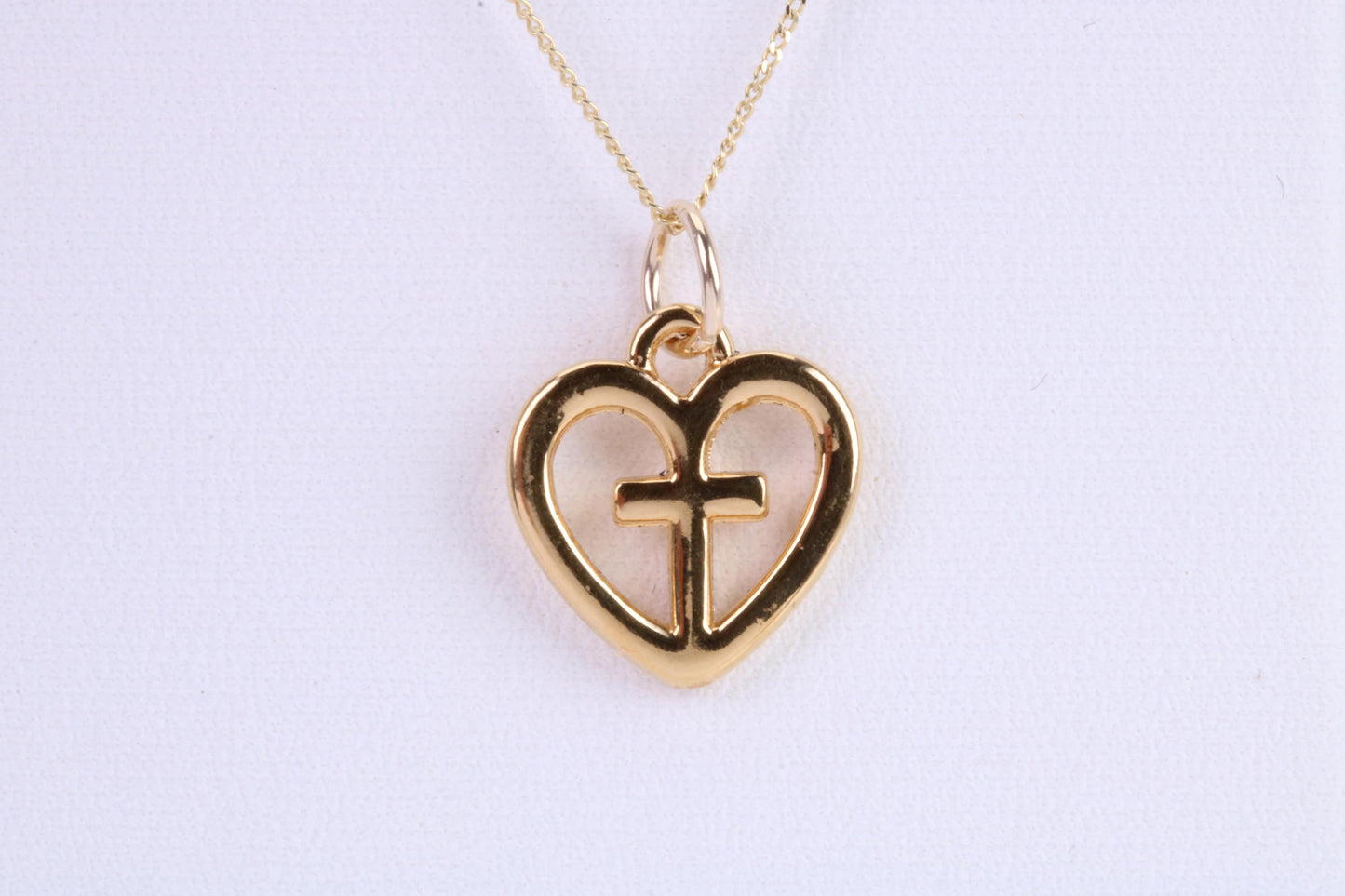 Cross In Heart Necklace, Made from Solid Cast Yellow Gold, British Hallmarked