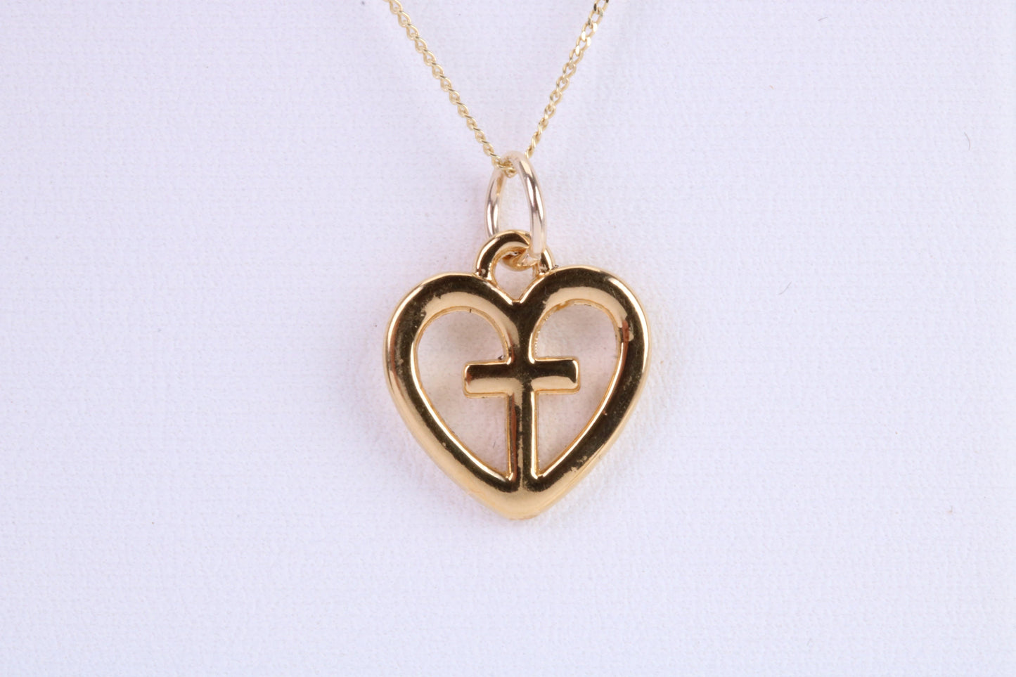 Cross In Heart Necklace, Made from Solid Cast Yellow Gold, British Hallmarked