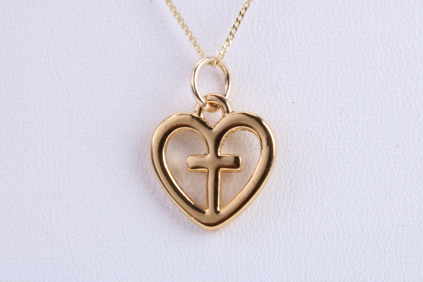 Cross In Heart Necklace, Made from Solid Cast Yellow Gold, British Hallmarked