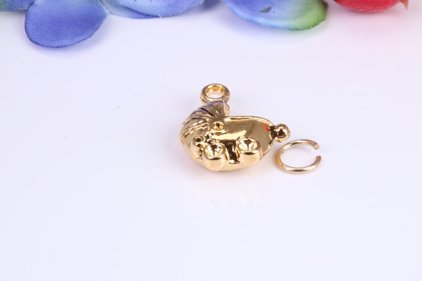 Baby Pram Charm, Traditional Charm, Made from Solid Cast Yellow Gold, British Hallmarked