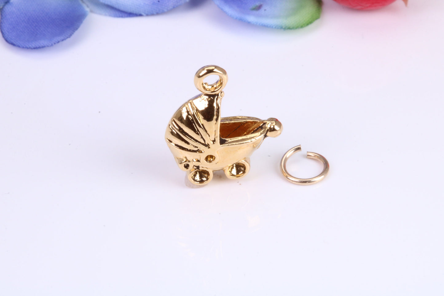 Baby Pram Charm, Traditional Charm, Made from Solid Cast Yellow Gold, British Hallmarked