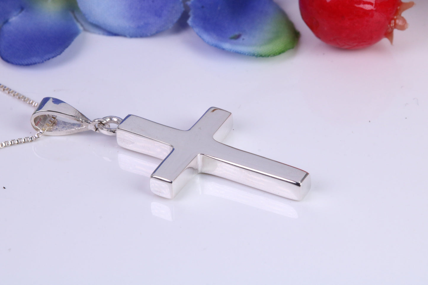 Chunky Real Emerald set Cross, Made From Solid Cast Silver, Further Rhodium Plated