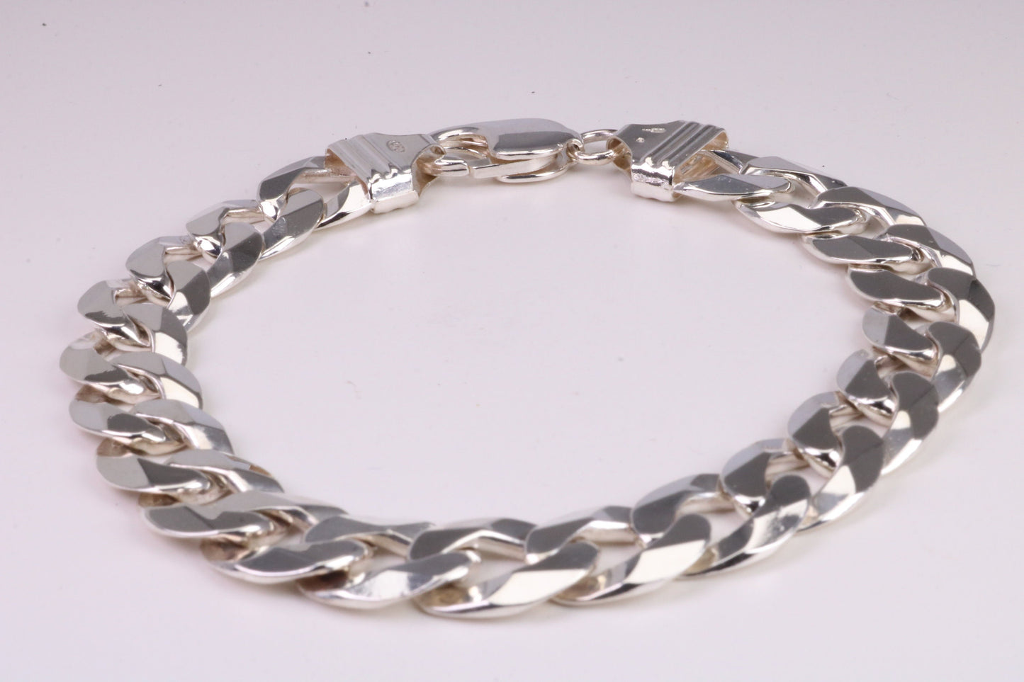 Gents Heavy Diamond cut Curb Link Bracelet, Made from solid Sterling Silver, 9 Inches Long and 12 mm Wide, British Hallmarked