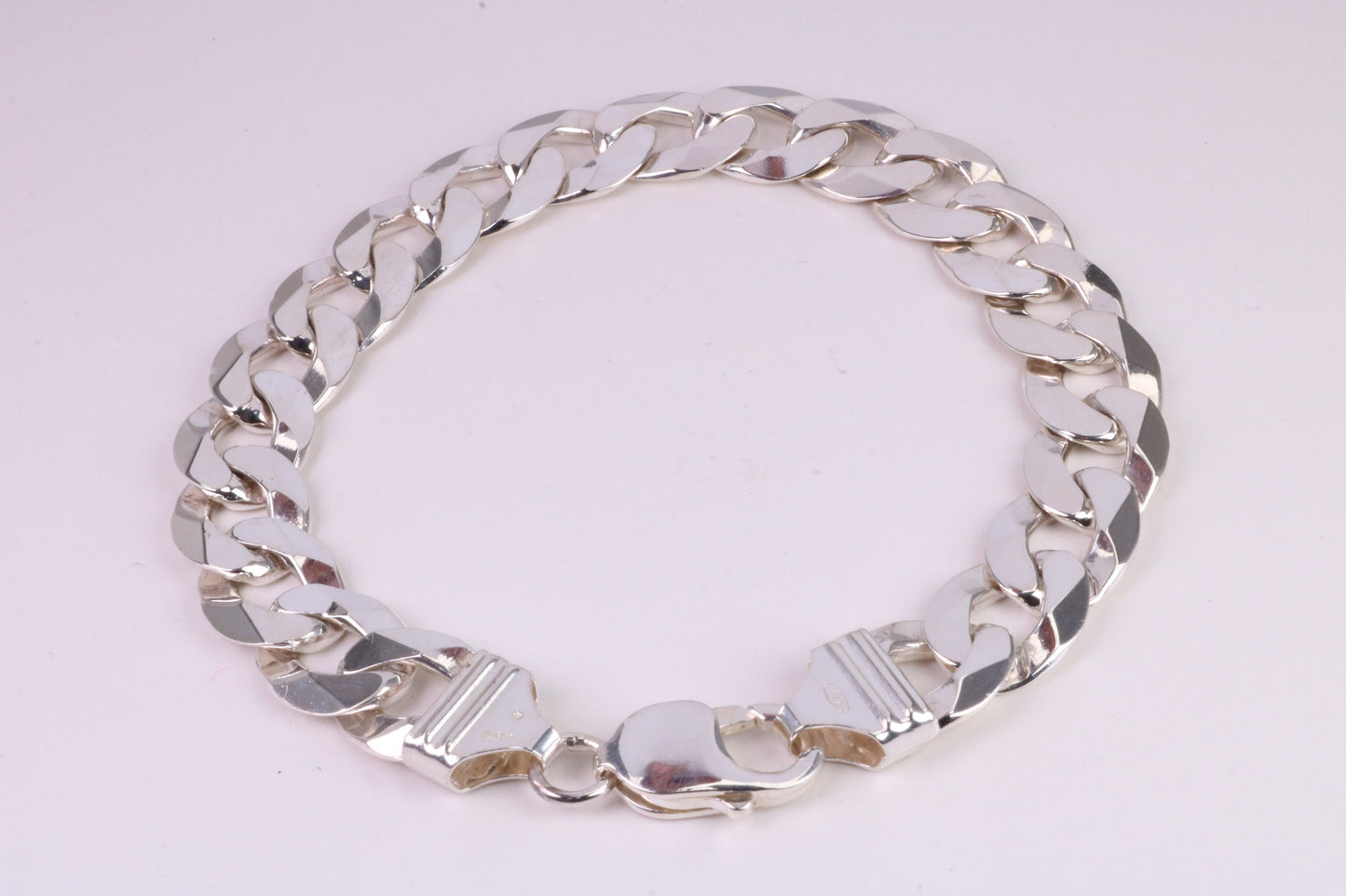 Gents Heavy Diamond cut Curb Link Bracelet, Made from solid Sterling Silver, 9 Inches Long and 12 mm Wide, British Hallmarked