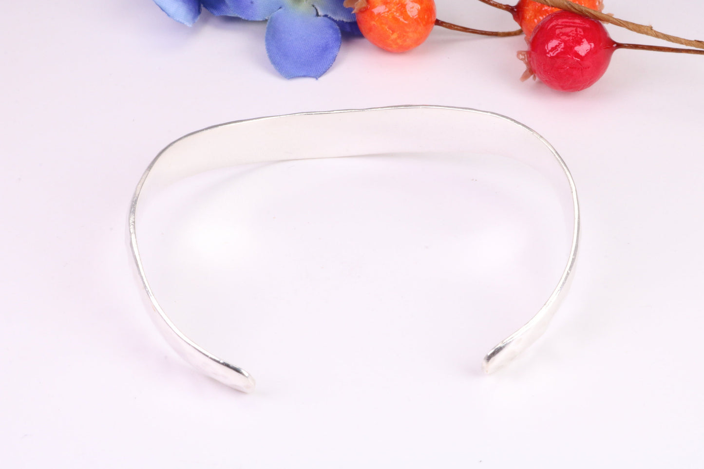 Hammered Finish Oval Solid Silver Bangle