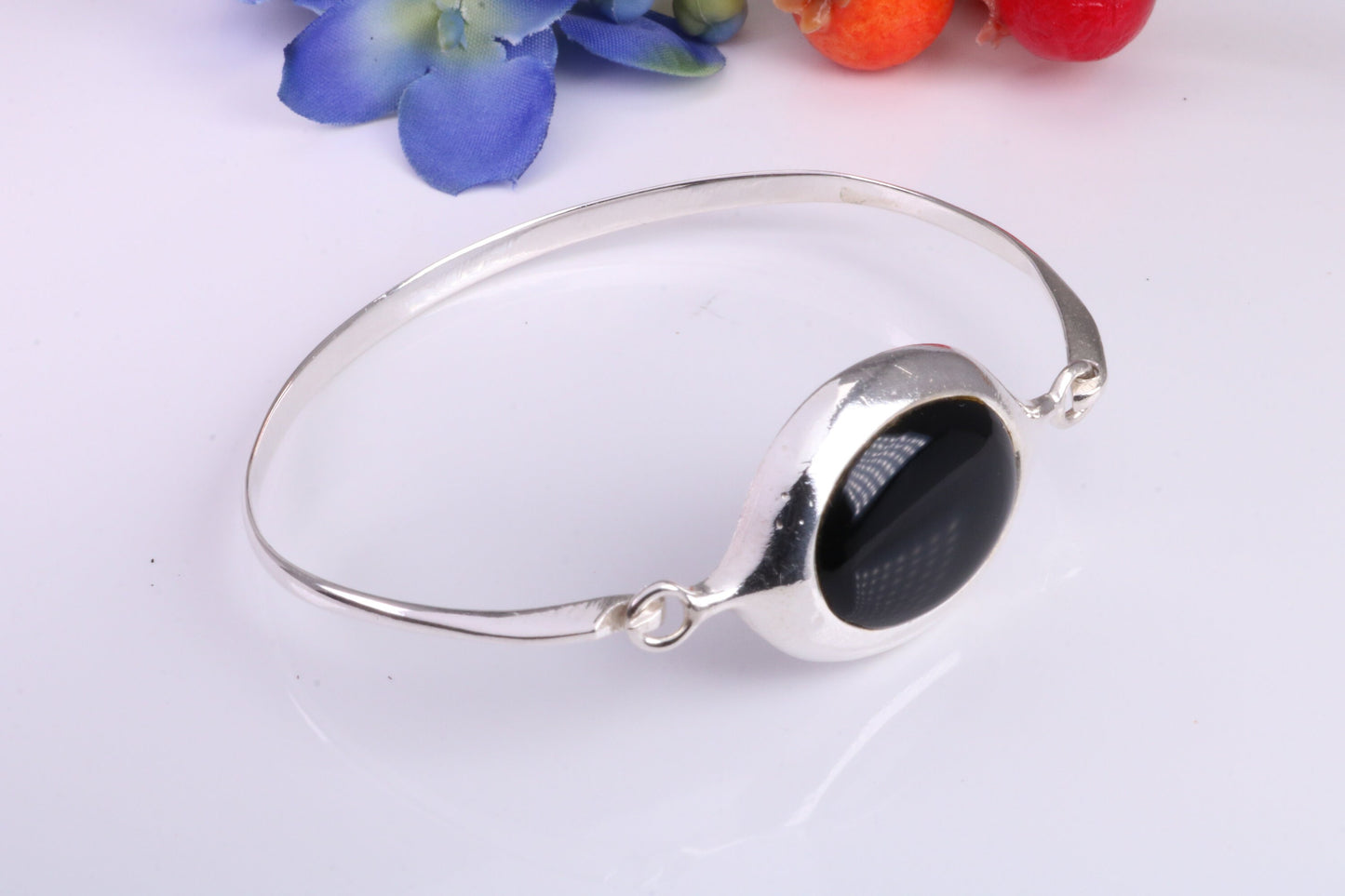Black Onyx set Oval Solid Silver Bangle