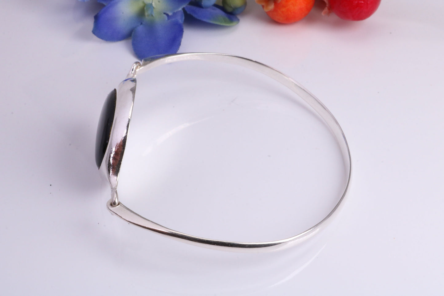 Black Onyx set Oval Solid Silver Bangle