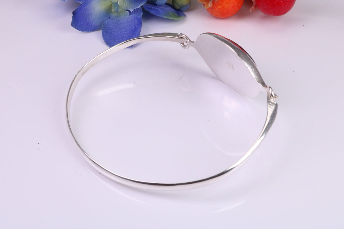 Black Onyx set Oval Solid Silver Bangle