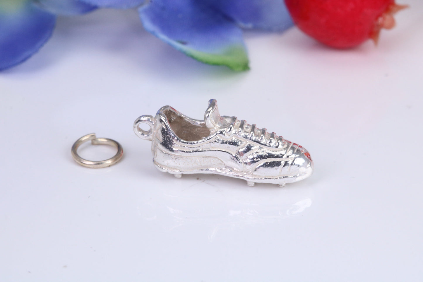 Football Boots Charm, Traditional Charm, Made from Solid 925 Grade Sterling Silver, Complete with Attachment Link