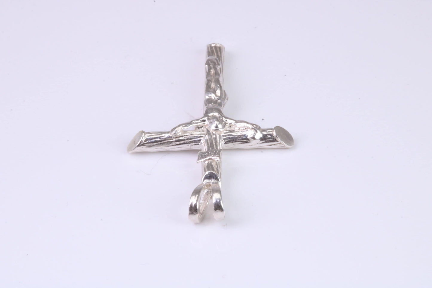 Small Silver Crucifix with Bark Effect Finish